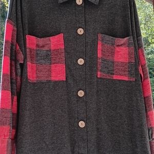 HoneyMe Size Large Feeling Jolly Grey with Red Plaid Top